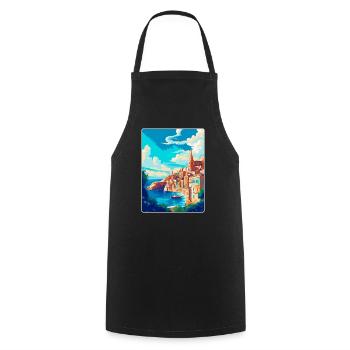 Valletta Malta Vintage Reiseplakat Souvenir WPA - Kochschürze - Schwarz - Vorne - AI Model Male 185 dark (185cm)