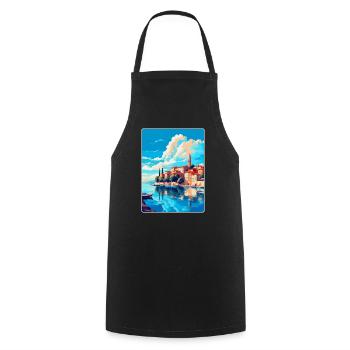 Novigrad Kroatien Vintage Reise Poster Souvenir - Kochschürze - Schwarz - Vorne - AI Model Male 185 dark (185cm)