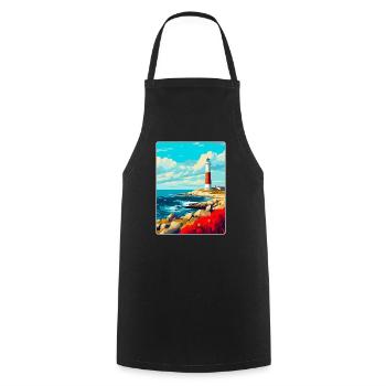 Portland Bill England Uk Reiseplakat Souvenir - Kochschürze - Schwarz - Vorne - AI Model Male 185 dark (185cm)