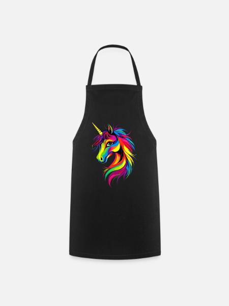 Einhorn Bunt Regenbogen Pferde Reiten Einhörner - Kochschürze - Schwarz