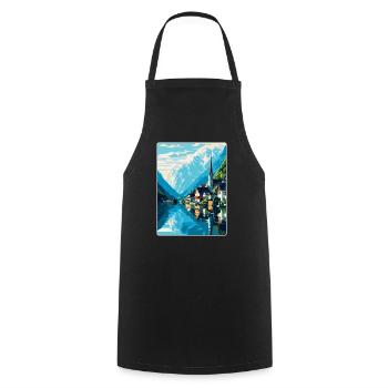 Hallstatt Lac Autriche Affiche de voyage vintage WPA - Tablier de cuisine - noir - Devant - AI Model Male 185 dark (185cm)