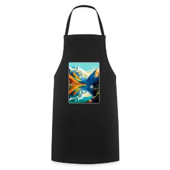 Die Fjorde Norwegen Vintage Reiseplakat Souvenir - Kochschürze - Schwarz - Vorne - AI Model Male 185 dark (185cm)