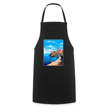 Piran Slovenia Vintage Travel Poster Souvenir WPA - Cooking Apron - black - Front - AI Model Male 185 dark (185cm)