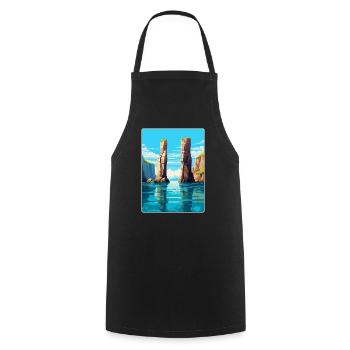 Stack Rocks Pembrokeshire Vintage Reiseposter - Kochschürze - Schwarz - Vorne - AI Model Male 185 dark (185cm)