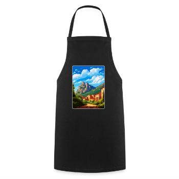 Montserrat Spanien Vintage Reiseplakat Souvenir - Kochschürze - Schwarz - Vorne - AI Model Male 185 dark (185cm)