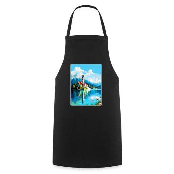 Lac de Bled, Slovénie, Affiche de voyage vintage, Souvenir - Tablier de cuisine - noir - Devant - AI Model Male 185 dark (185cm)