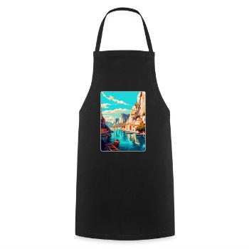 Omis Kroatien Vintage Reiseplakat WPA Souvenir - Kochschürze - Schwarz - Vorne - AI Model Male 185 dark (185cm)