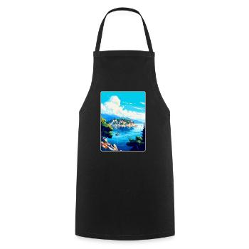 Vis Island Croatia Vintage Travel Poster Souvenir - Cooking Apron - black - Front - AI Model Male 185 dark (185cm)