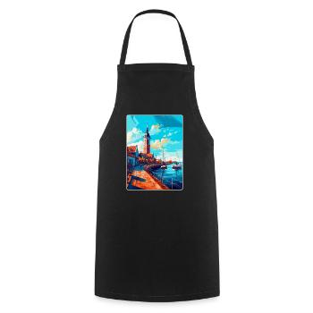 Ustka Poland Vintage Travel Poster WPA Souvenir - Cooking Apron - black - Front - AI Model Male 185 dark (185cm)