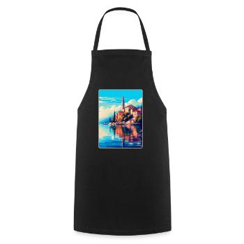 Lovran Kroatien Vintage Reiseplakat Souvenir WPA - Kochschürze - Schwarz - Vorne - AI Model Male 185 dark (185cm)
