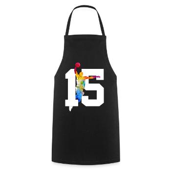 NUMMER 15 BASKETBALL 15. GEBURTSTAG - Kochschürze - Schwarz - Vorne - AI Model Male 185 dark (185cm)