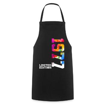49TH BIRTHDAY LIMITED EDITION 1977 - Cooking Apron - black - Front - AI Model Male 185 dark (185cm)