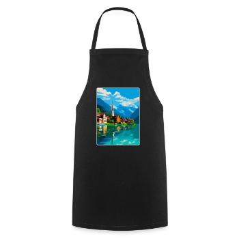 Hallstatt Österreich Vintage Reiseplakat Souvenir - Kochschürze - Schwarz - Vorne - AI Model Male 185 dark (185cm)