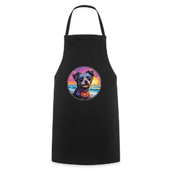 Mudi Hunderasse Buntes Karikatur Aquarell - Kochschürze - Schwarz - Vorne - AI Model Male 185 dark (185cm)