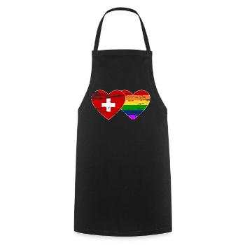 Schweiz Regenbogen Flagge used - Kochschürze - Schwarz - Vorne - AI Model Male 185 dark (185cm)