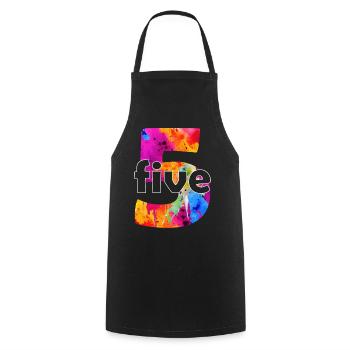 FIVE 5 YEAR BOY 5TH BIRTHDAY - Cooking Apron - black - Front - AI Model Male 185 dark (185cm)