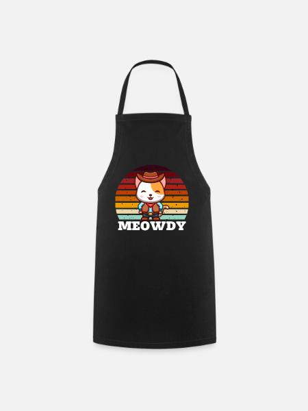 Meowdy Funny Cowboy Cat Retro - Kochschürze - Schwarz