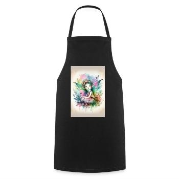 Leprechaun - Pixies - Blumen, Aquarell & Fee - Kochschürze - Schwarz - Vorne - AI Model Male 185 dark (185cm)