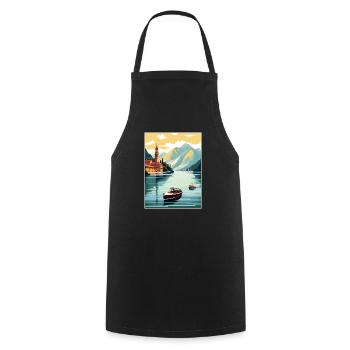 Comer See Italien Dekoration Vintage Reiseposter - Kochschürze - Schwarz - Vorne - AI Model Male 185 dark (185cm)