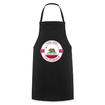 Oakland California Flagge USA Reise Souvenir Abzeichen - Kochschürze - Schwarz - Vorne - AI Model Male 185 dark (185cm)