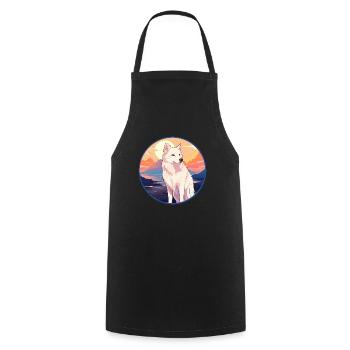 Arktischer Wolf Bunte Aquarell-Karikatur Kawaii Haustier - Kochschürze - Schwarz - Vorne - AI Model Male 185 dark (185cm)