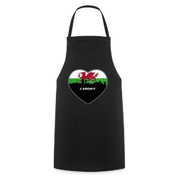 Cardiff Wales Flagge Skyline Reise Souvenir - Kochschürze - Schwarz - Vorne - AI Model Male 185 dark (185cm)