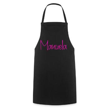 Manuela Handschrift Neon Pink - Kochschürze - Schwarz - Vorne - AI Model Male 185 dark (185cm)
