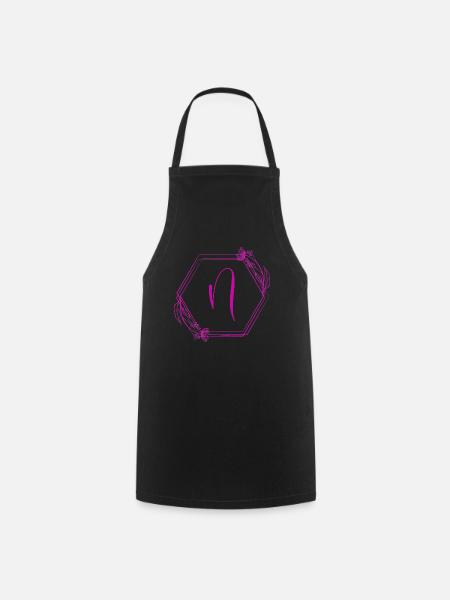 N-Monogramm Floral Hexagon Pink - Kochschürze - Schwarz