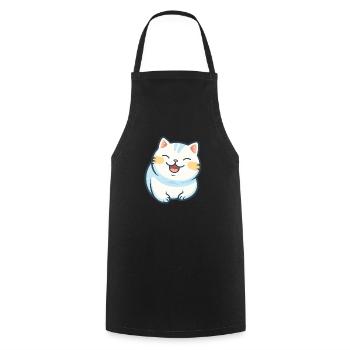 Koreanische Bobtail-Katze-Cartoon-Aquarell-Illustration - Kochschürze - Schwarz - Vorne - AI Model Male 185 dark (185cm)