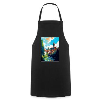Fribourg Schweiz Vintage Reiseposter WPA Art - Kochschürze - Schwarz - Vorne - AI Model Male 185 dark (185cm)