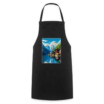 Hallstatt Österreich Vintage Reiseplakat Souvenir - Kochschürze - Schwarz - Vorne - AI Model Male 185 dark (185cm)