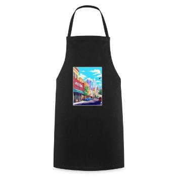 Austin Texas Vintage Reiseposter WPA Souvenir - Kochschürze - Schwarz - Vorne - AI Model Male 185 dark (185cm)