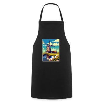 Kinderdijk Niederlande Vintage Reiseposter WPA - Kochschürze - Schwarz - Vorne - AI Model Male 185 dark (185cm)