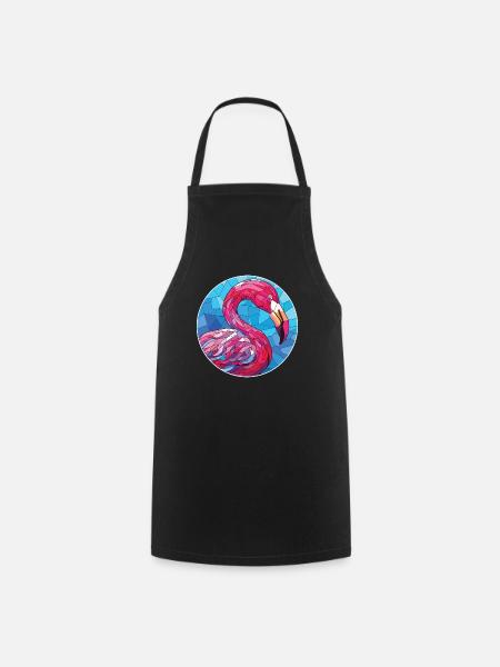 Flamingo bunte Aquarell-Tierillustration - Kochschürze - Schwarz