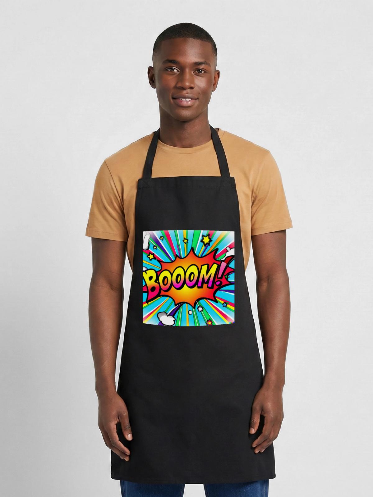 regenbogenstrahl comic style mit kaboom - Kochschürze - Schwarz - Vorne - AI Model Male 185 dark (185cm)