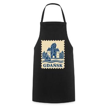 Gdansk Retro-Briefmarke - Kochschürze - Schwarz - Vorne - AI Model Male 185 dark (185cm)