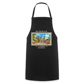 Deutschland Aachen Vintage Reisemarke - Kochschürze - Schwarz - Vorne - AI Model Male 185 dark (185cm)
