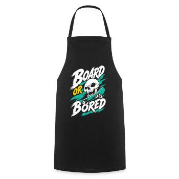 Skateboard und Totenkopf – Board or Bored - Kochschürze - Schwarz - Vorne - AI Model Male 185 dark (185cm)