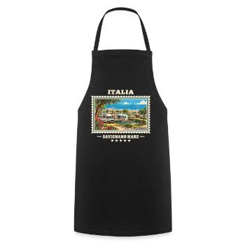 Italien Savignano Mare Camping Vintage Reisemarke - Kochschürze - Schwarz - Vorne - AI Model Male 185 dark (185cm)