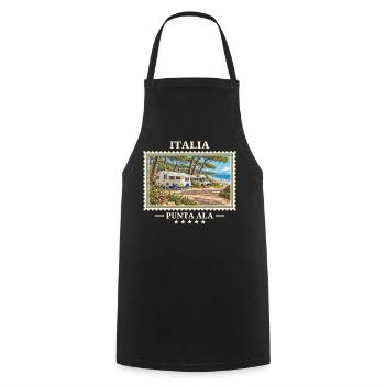 Italien Punta Ala Camping Vintage Reisemarke - Kochschürze - Schwarz - Vorne - AI Model Male 185 dark (185cm)