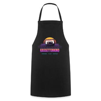 Kassettenkind - Retro 80er Synthwave Kassette - Kochschürze - Schwarz - Vorne - AI Model Male 185 dark (185cm)