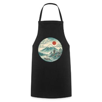 Fuji mit roter Sonne und Pagode - Kochschürze - Schwarz - Vorne - AI Model Male 185 dark (185cm)
