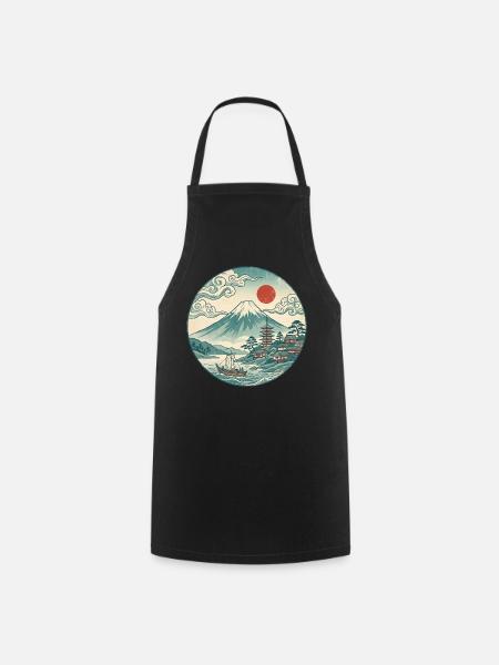 Fuji mit roter Sonne und Pagode - Kochschürze - Schwarz