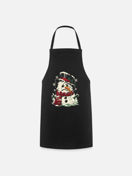 Schmelzender Schneemann im Winterschal - Kochschürze - Schwarz