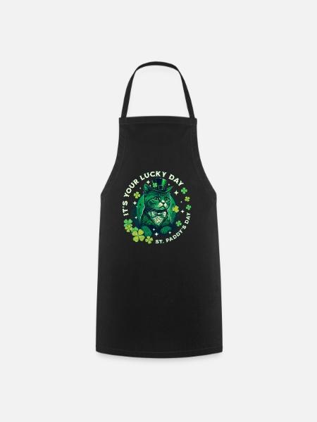 Glückskatze zum St. Patrick's Day - Kochschürze - Schwarz