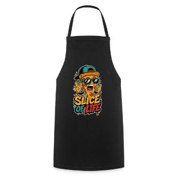 Pizza mit Cap und Rockhand – Slice of Life - Kochschürze - Schwarz - Vorne - AI Model Male 185 dark (185cm)