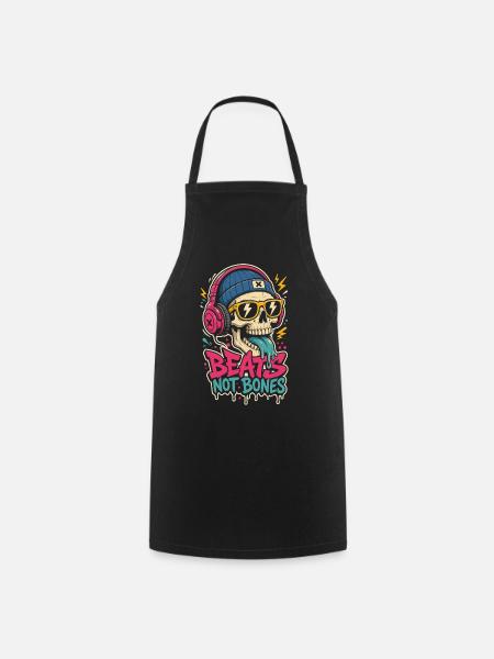 Totenkopf mit Kopfhörern – Beats Not Bones - Kochschürze - Schwarz
