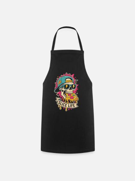 Pizza-Totenkopf mit Cap – Slice Life - Kochschürze - Schwarz