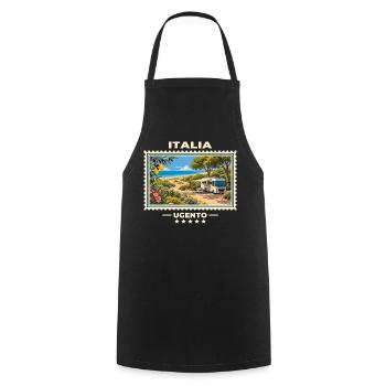 Italien Ugento Camping Vintage Reisemarke - Kochschürze - Schwarz - Vorne - AI Model Male 185 dark (185cm)