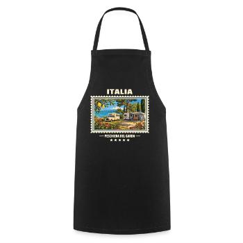 Italien Peschiera del Garda Camping Vintage Marke - Kochschürze - Schwarz - Vorne - AI Model Male 185 dark (185cm)